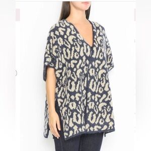 MARINA RINALDI VOYAGE MALESE Mohair Wool Knit Cardigan Navy Tan Size M NWT SZ 14